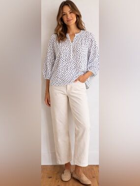 Boden Blue and White Poka Dot Top